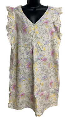 Joie Shift Dress Women Plus 1X Floral Linen V-Neck Ruffle Flutter Sleeve Boho